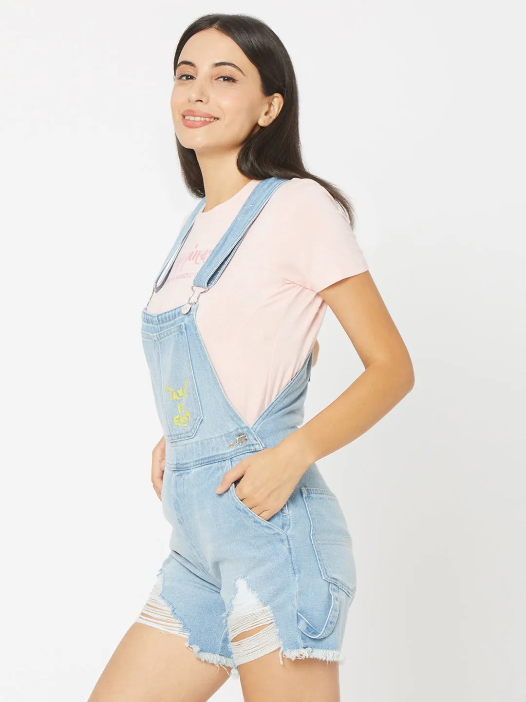 Spykar Light Blue Slim Fit Mid-Rise Dungaree (Slim Fit Straight)