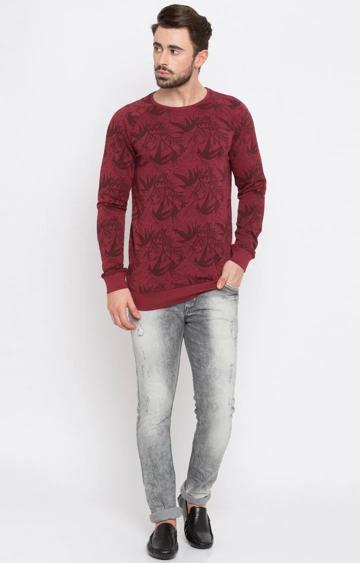 Spykar Purple Printed Slim Fit Sweatshirt