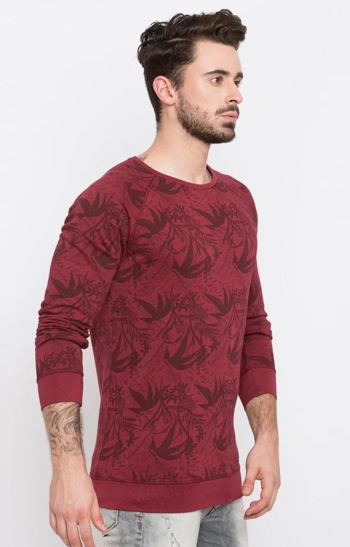 Spykar Purple Printed Slim Fit Sweatshirt