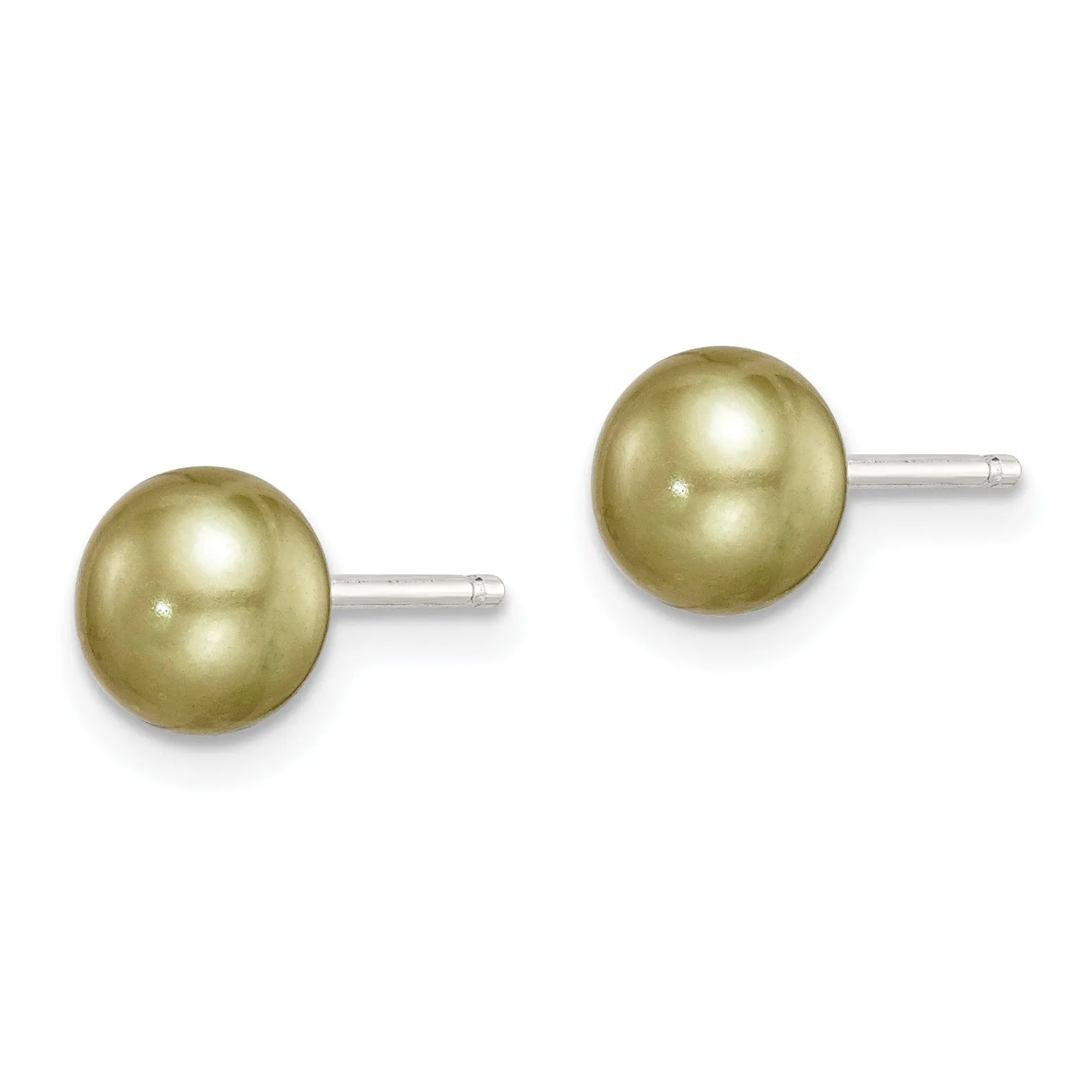 Sterling Silver Button Pearl Green Post Earring