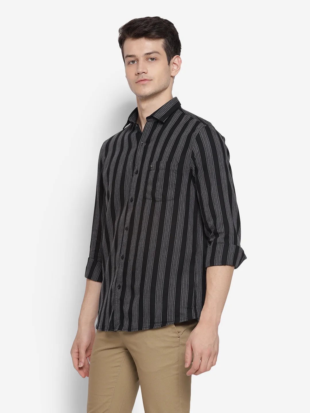 Stiped Black & Grey Slim Fit Causal Shirt