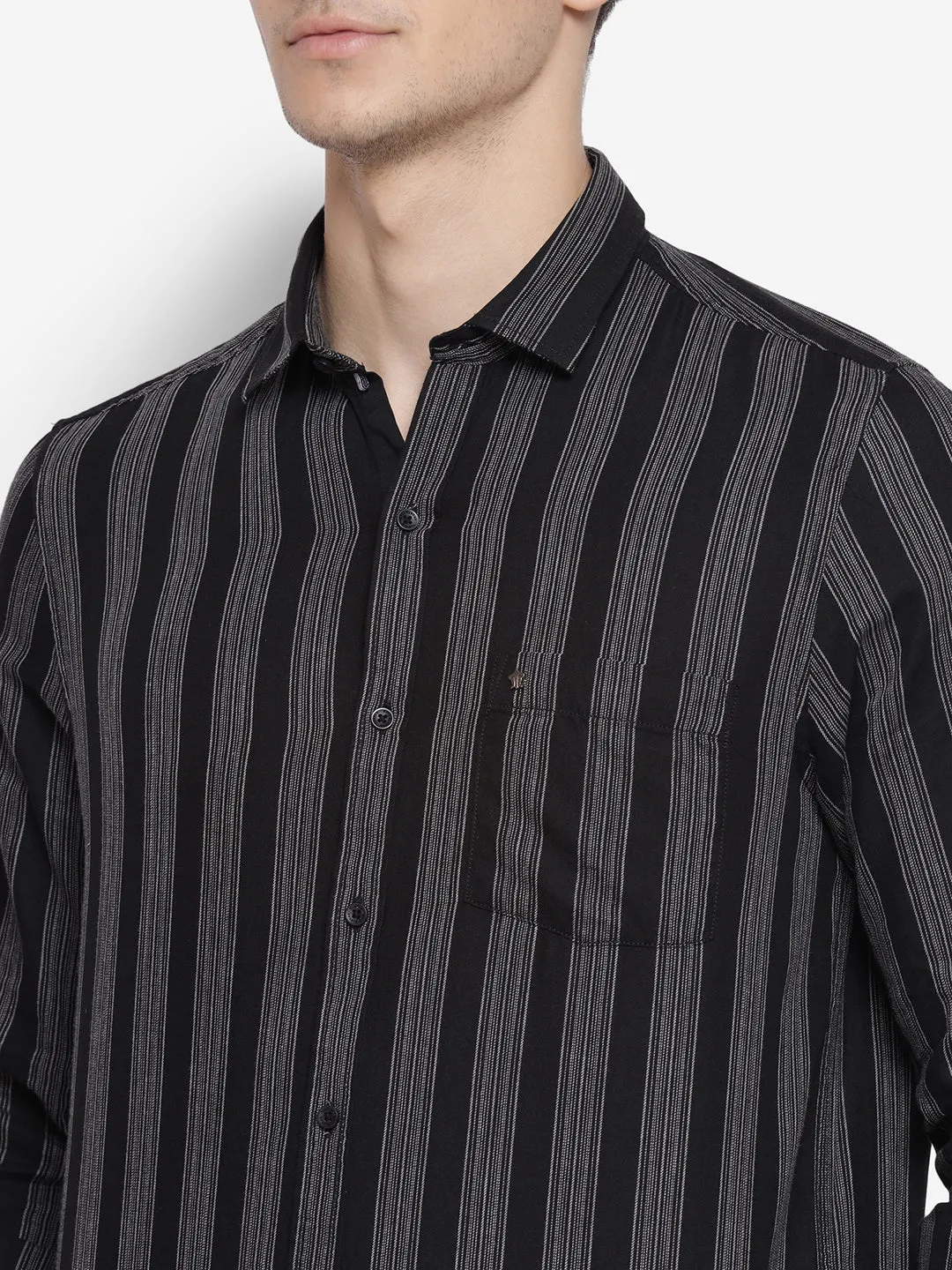 Stiped Black & Grey Slim Fit Causal Shirt