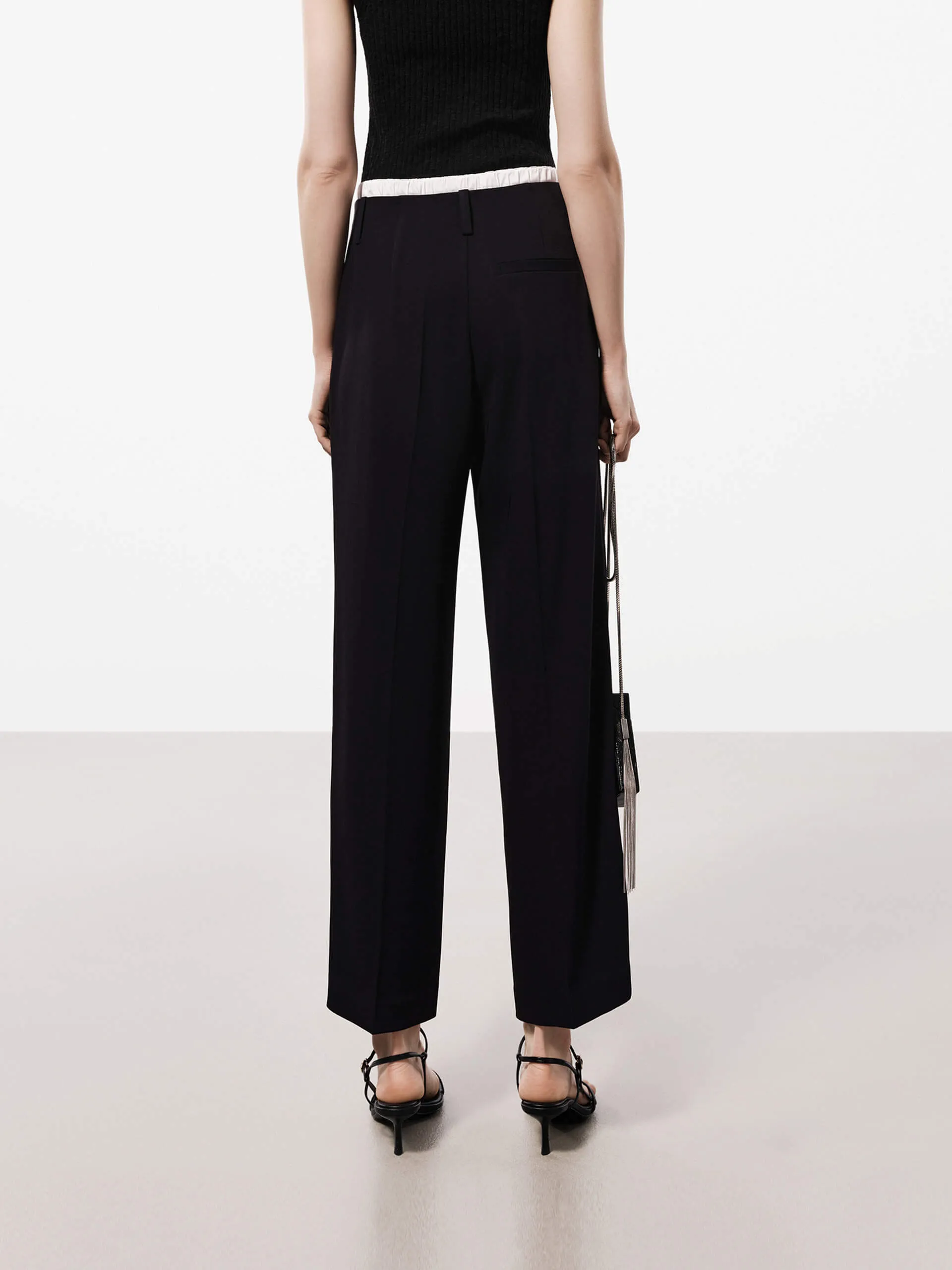 Straight Contrast Waist Pants