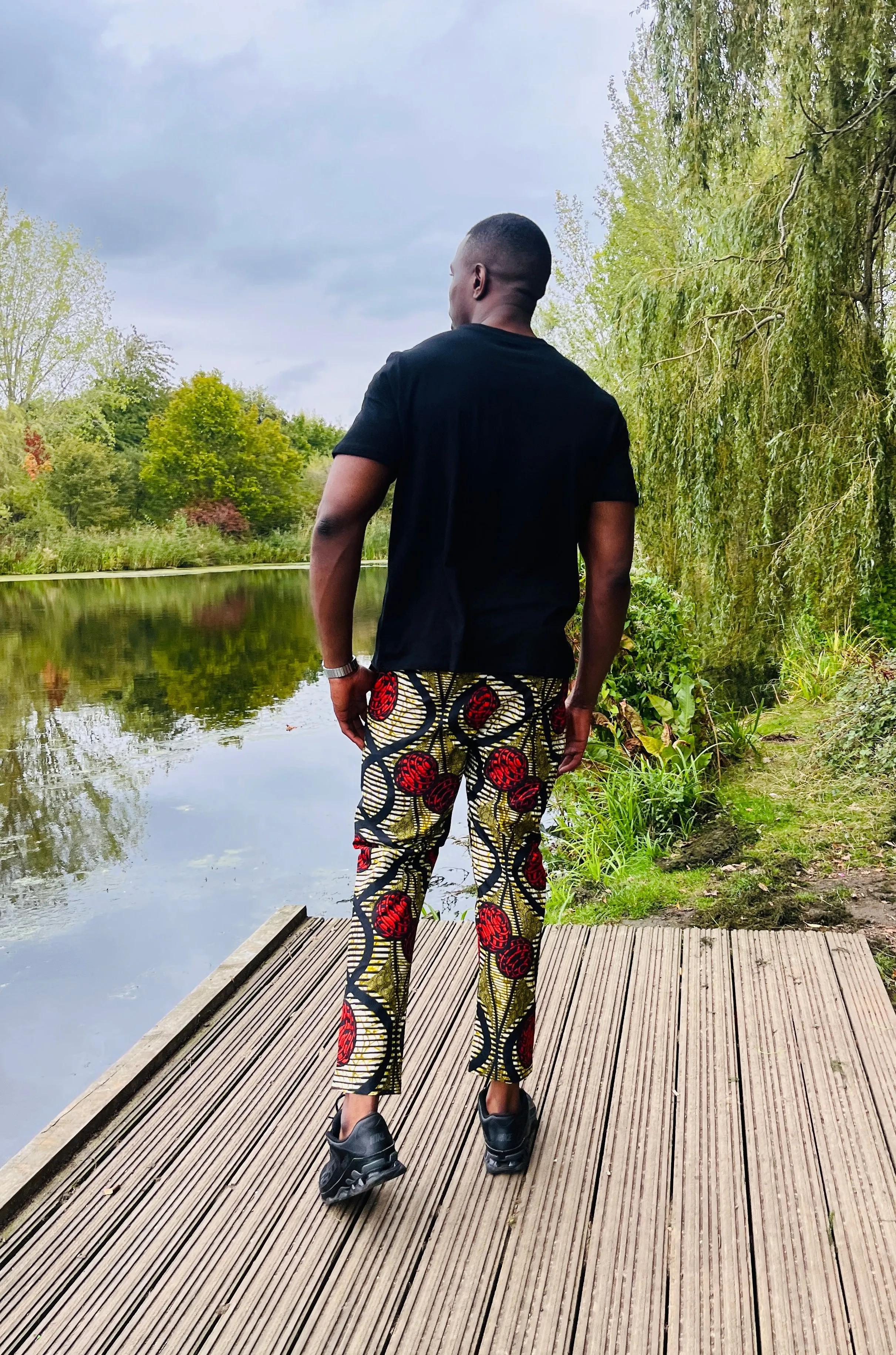 The Zembe Men Ankara African Print Slim Fit Trousers Pants in Red by Eldimaa Fashion