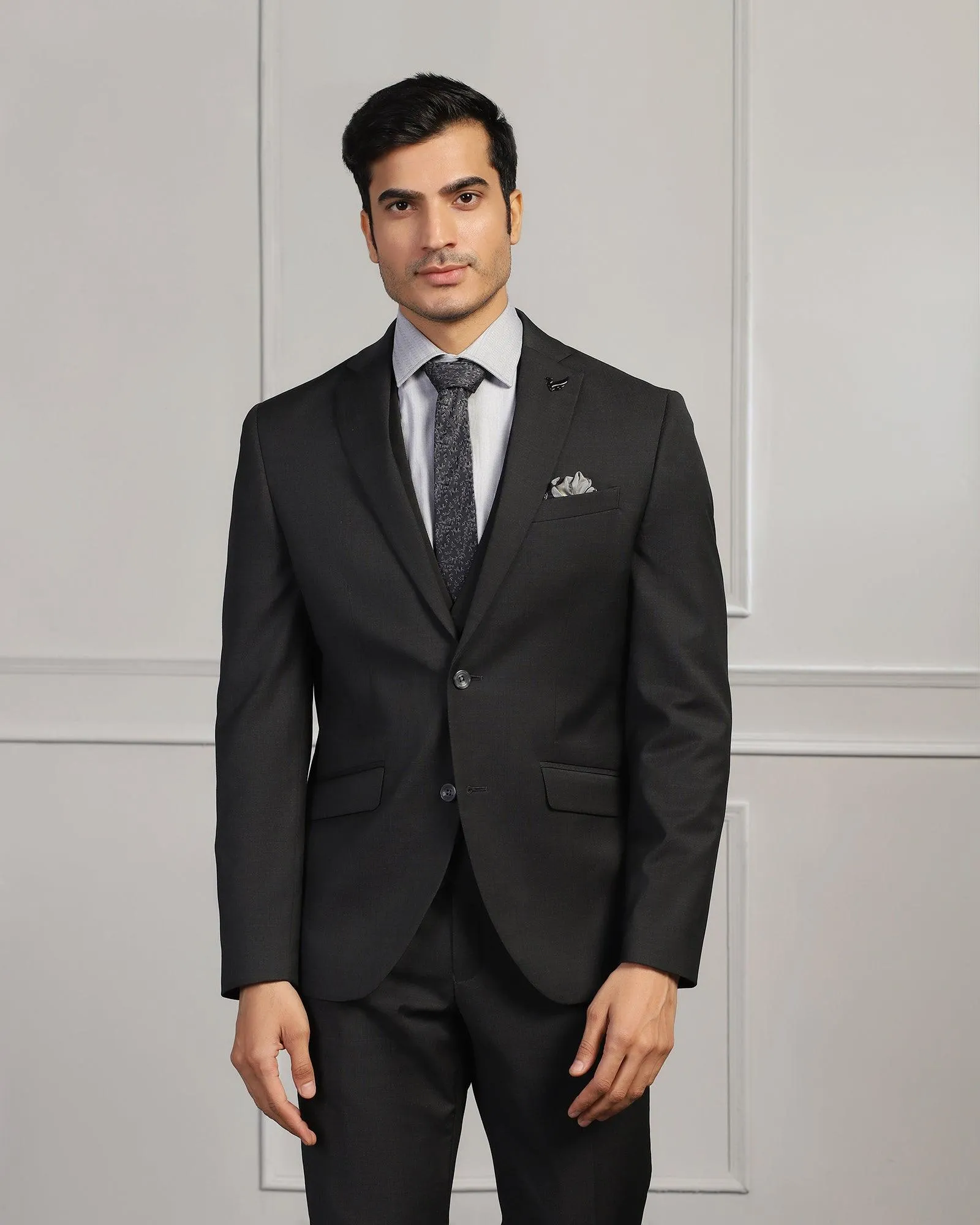 Three Piece Charcoal Solid Formal Suit - Beryl