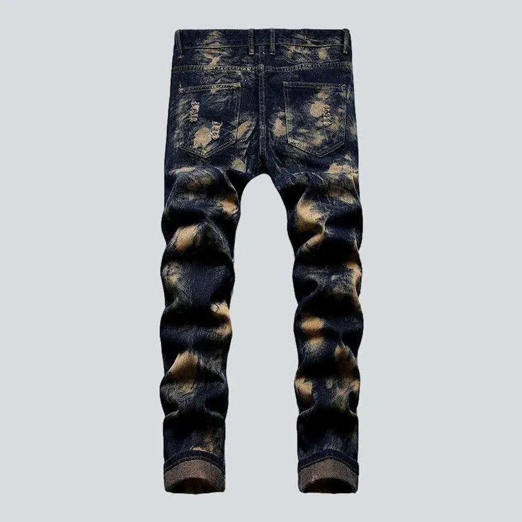 Tiger head embroidery men's jeans