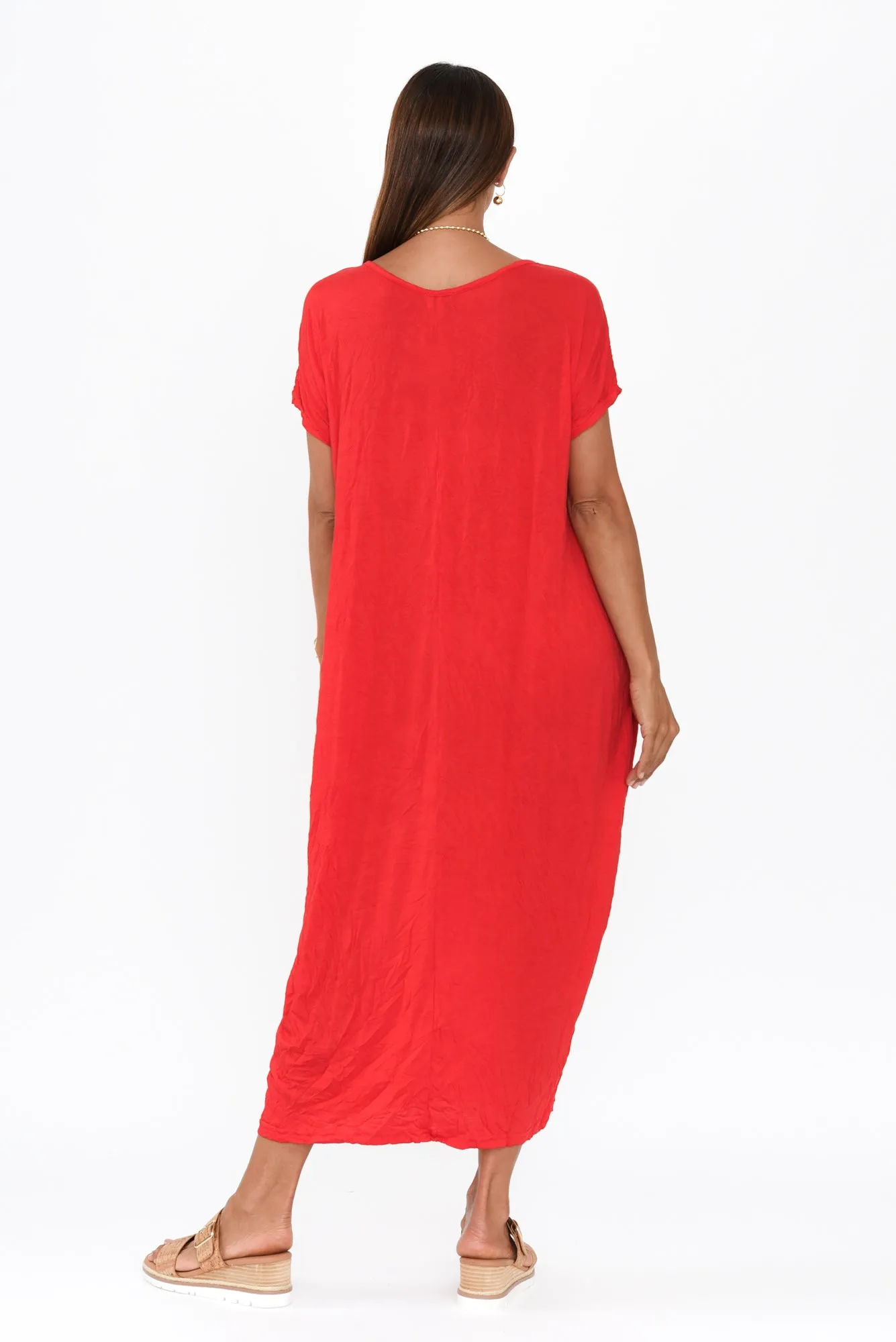 Travel Red Crinkle Cotton Maxi Dress