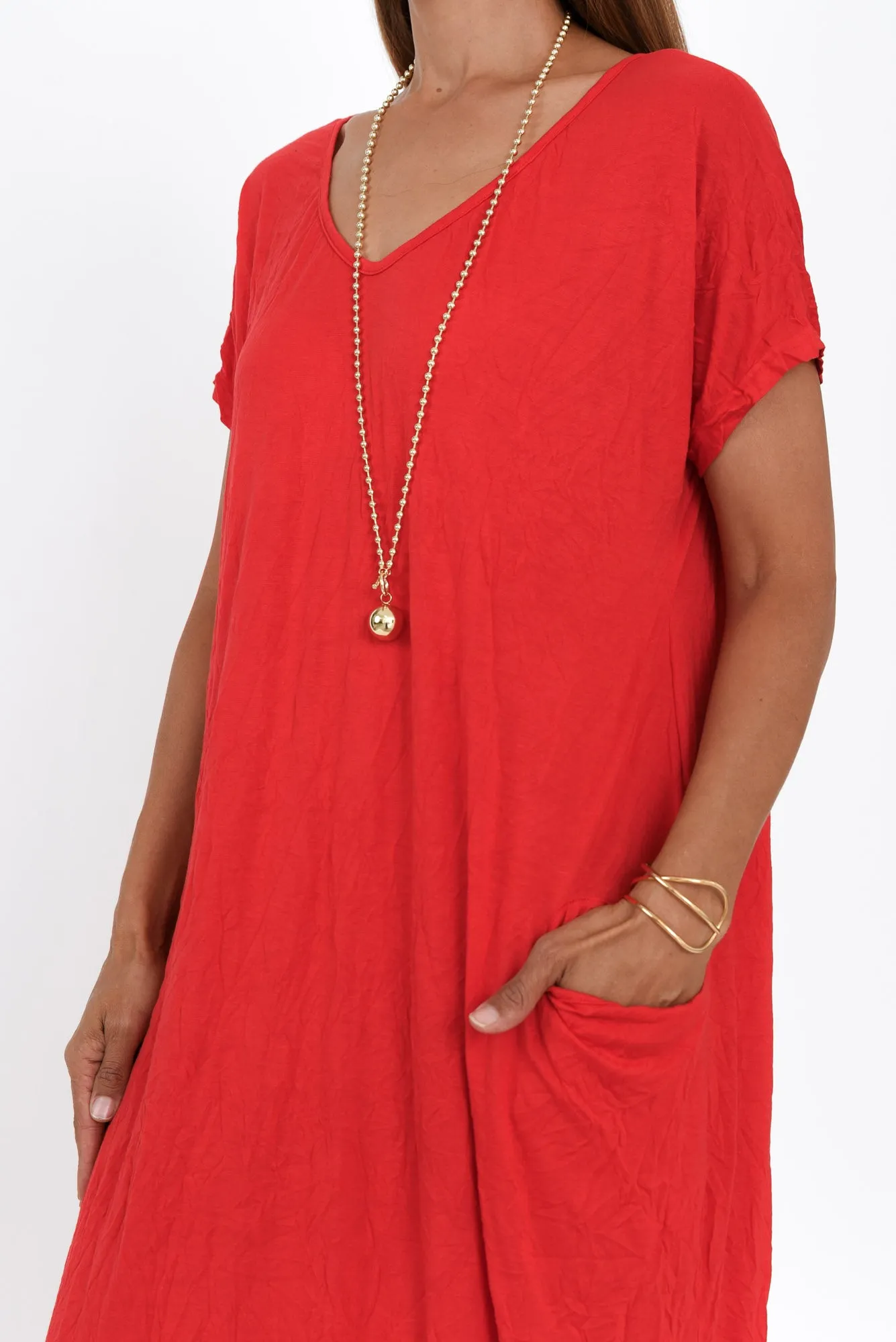 Travel Red Crinkle Cotton Maxi Dress