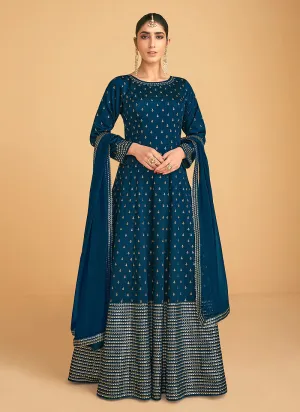 Turquoise Blue Sequence Embroidered Anarkali Suit