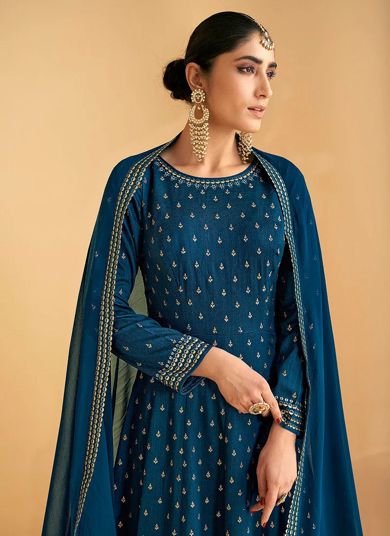 Turquoise Blue Sequence Embroidered Anarkali Suit