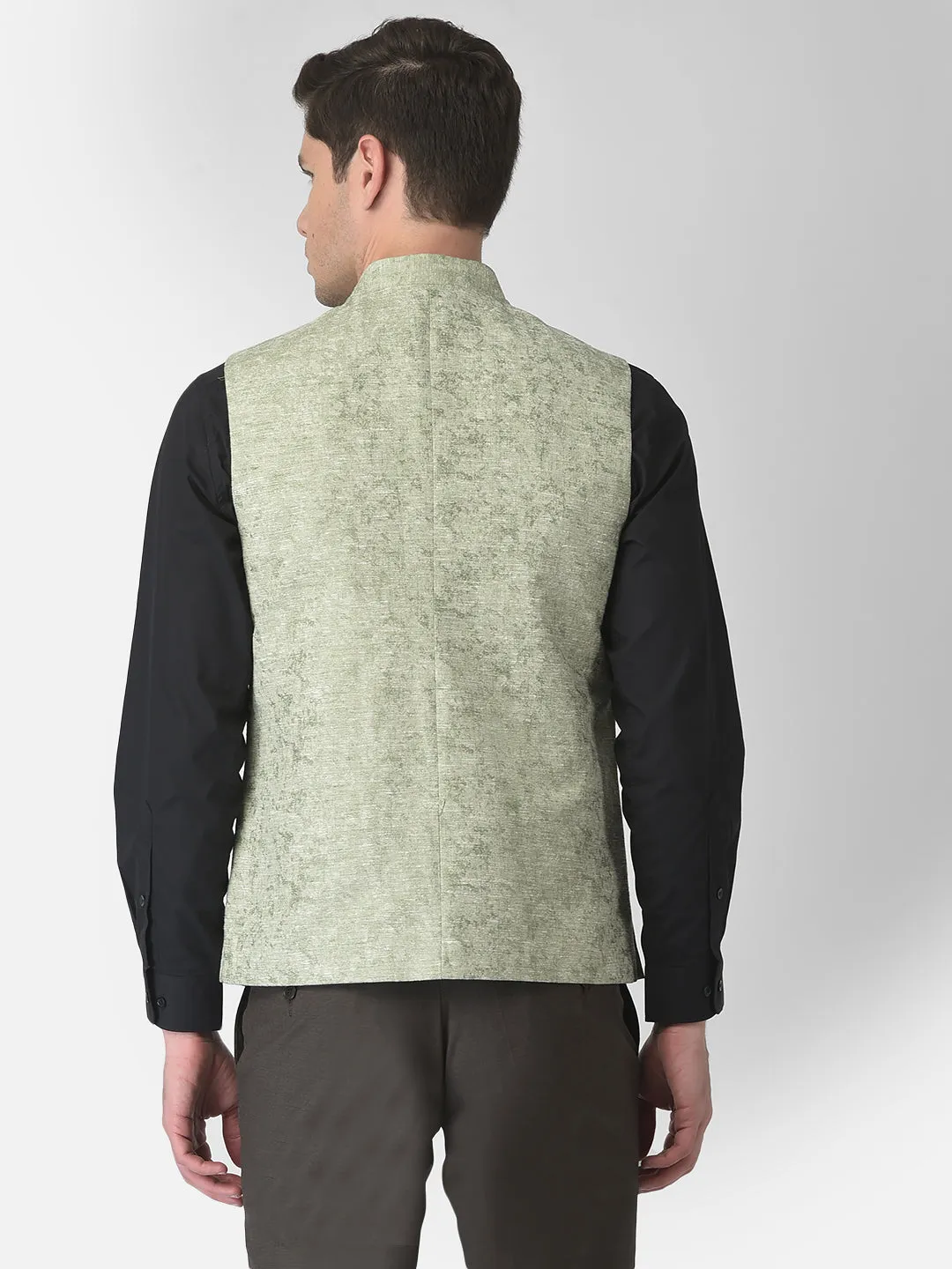 Turtle Men Green Self Design Nehru Jacket