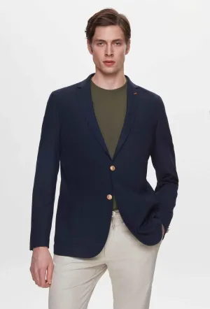 Twn Slim Fit Navy Blue Dobby Fabric Jacket