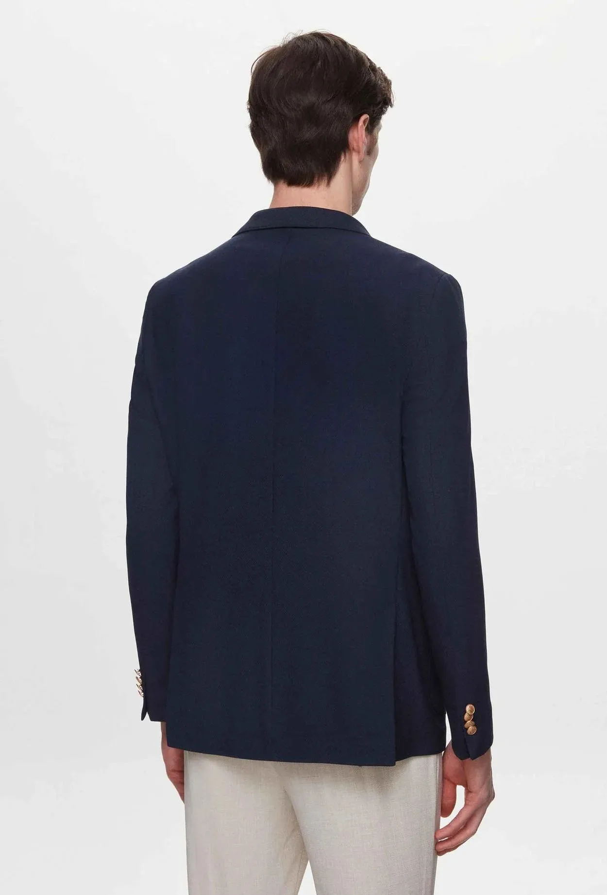 Twn Slim Fit Navy Blue Dobby Fabric Jacket