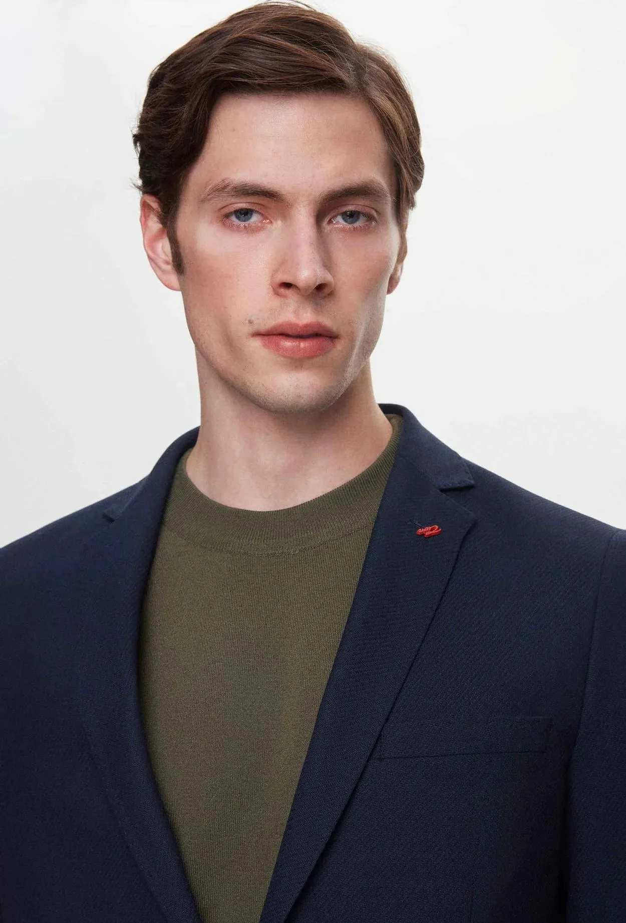 Twn Slim Fit Navy Blue Dobby Fabric Jacket