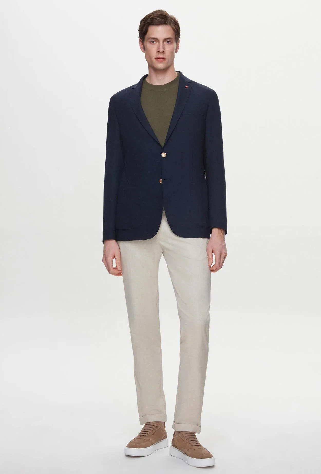 Twn Slim Fit Navy Blue Dobby Fabric Jacket