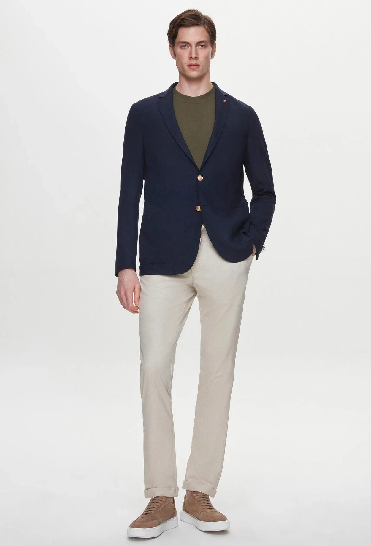 Twn Slim Fit Navy Blue Dobby Fabric Jacket