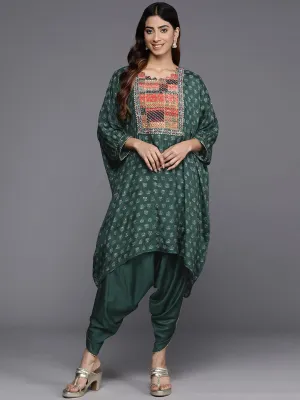 Varanga Women Green Pure Muslin Sequins And Beads Embellished Kaftan Kurta Apired With Dhoti Pants