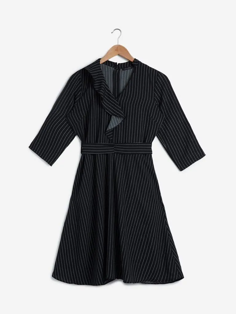 Wardrobe Black Striped Dress with Belt