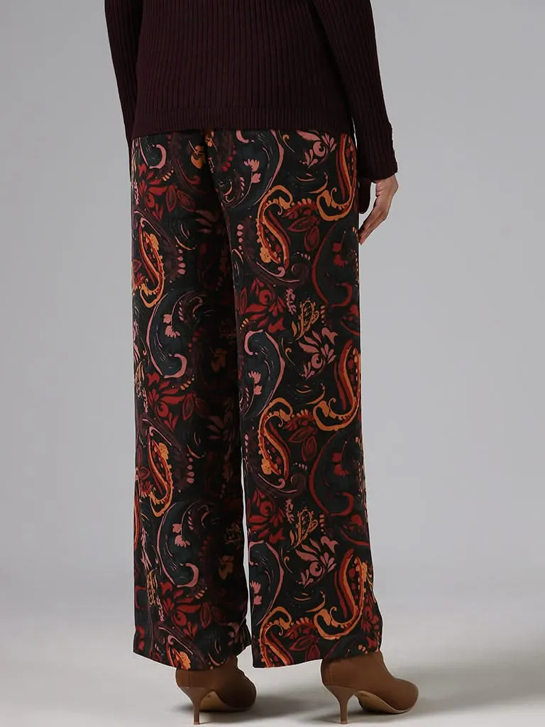 Wardrobe Brown Paisley Printed Slim Fit Trousers