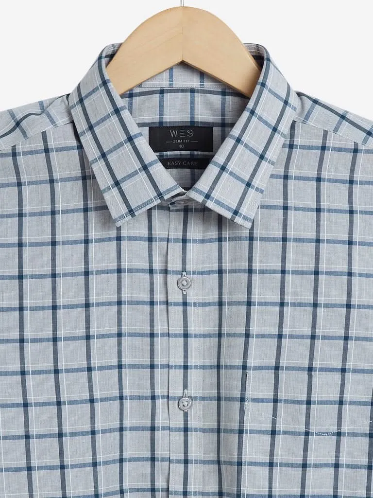 WES Formals Grey Checkered Slim-Fit Shirt