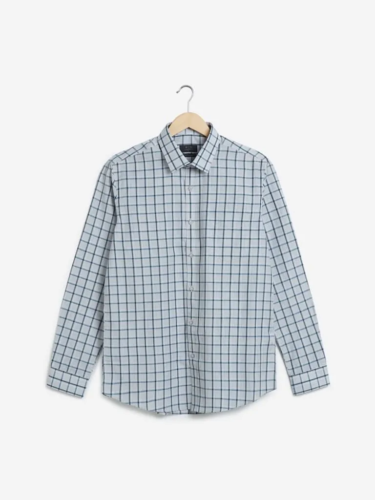 WES Formals Grey Checkered Slim-Fit Shirt