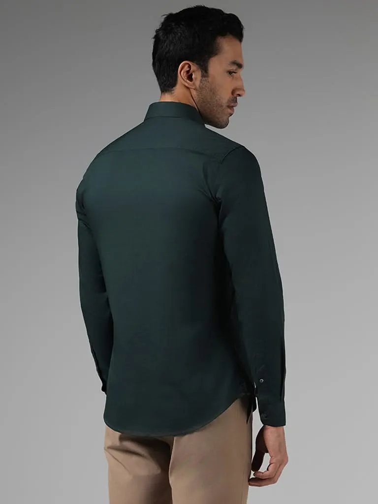 WES Formals Solid Green Ultra-Slim Fit Shirt