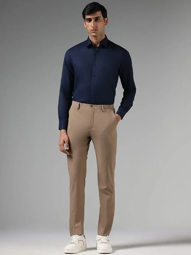 WES Formals Solid Navy Slim-Fit Shirt