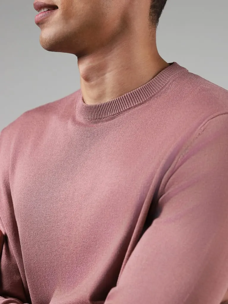 WES Formals Solid Pink Slim-Fit Sweater