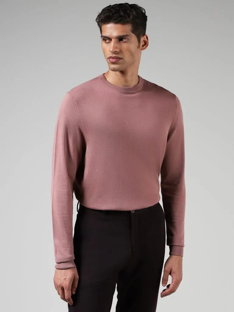 WES Formals Solid Pink Slim-Fit Sweater