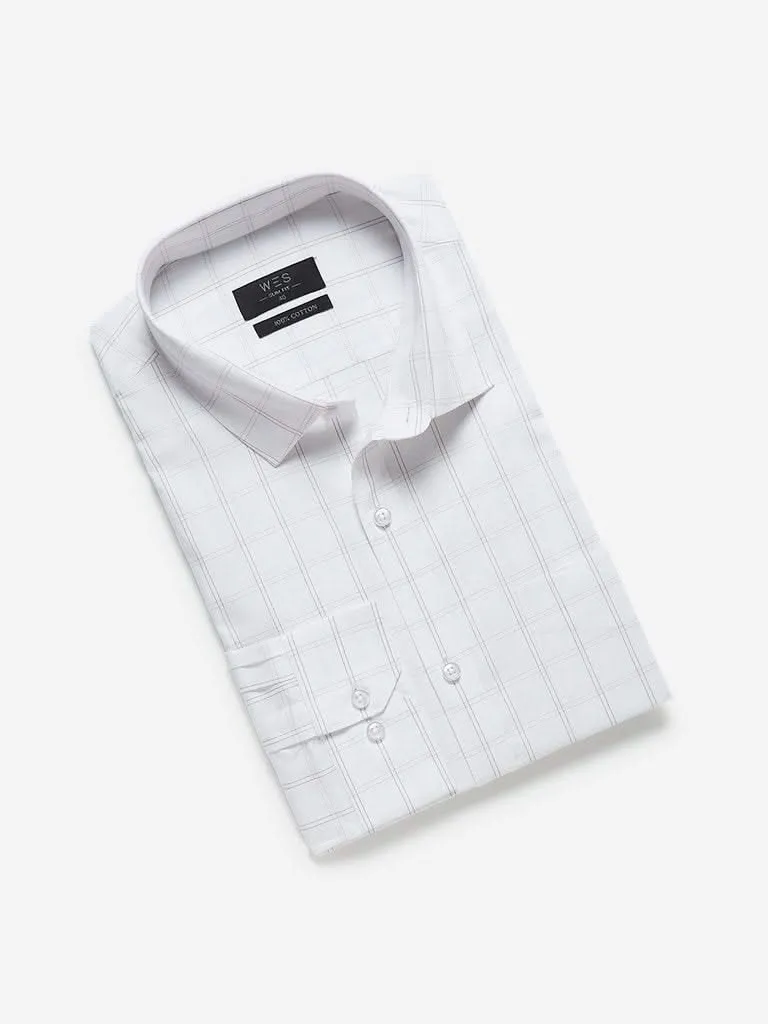 WES Formals White Checkered Slim Fit Shirt