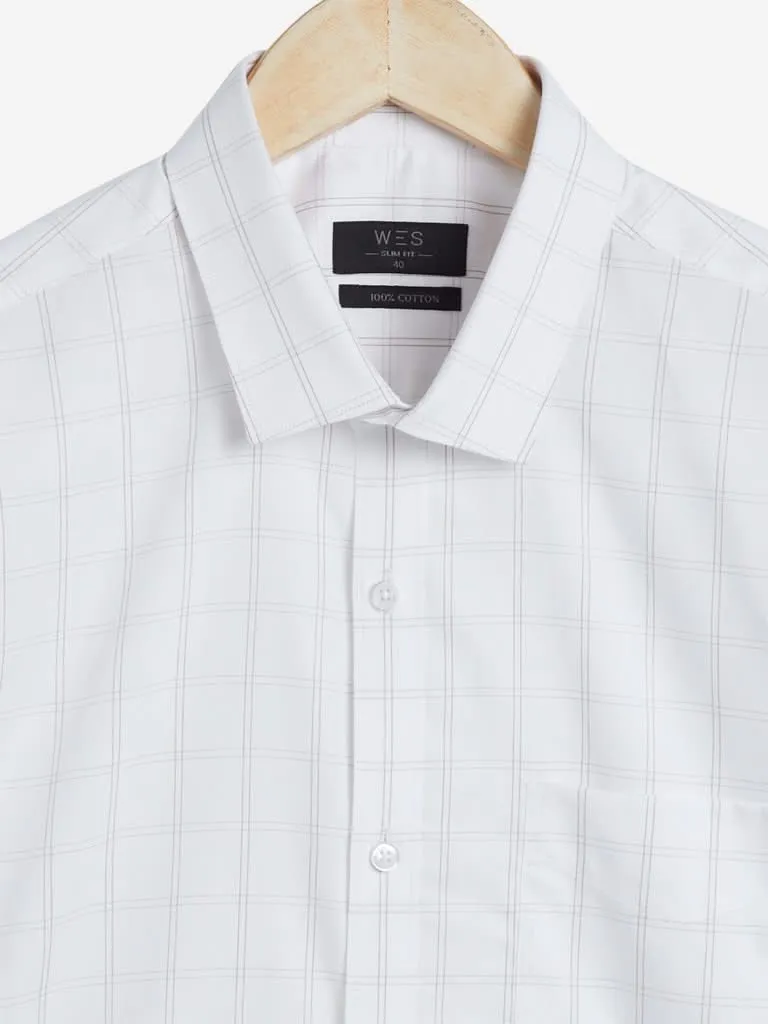 WES Formals White Checkered Slim Fit Shirt