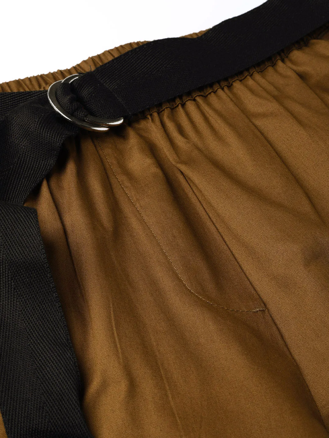 Women Brown Tapered Belted Pants