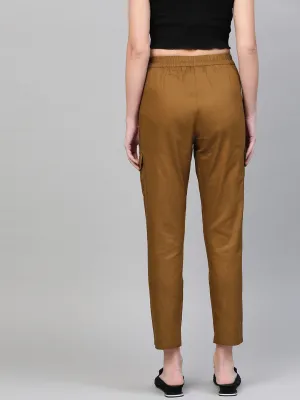 Women Brown Tapered Belted Pants