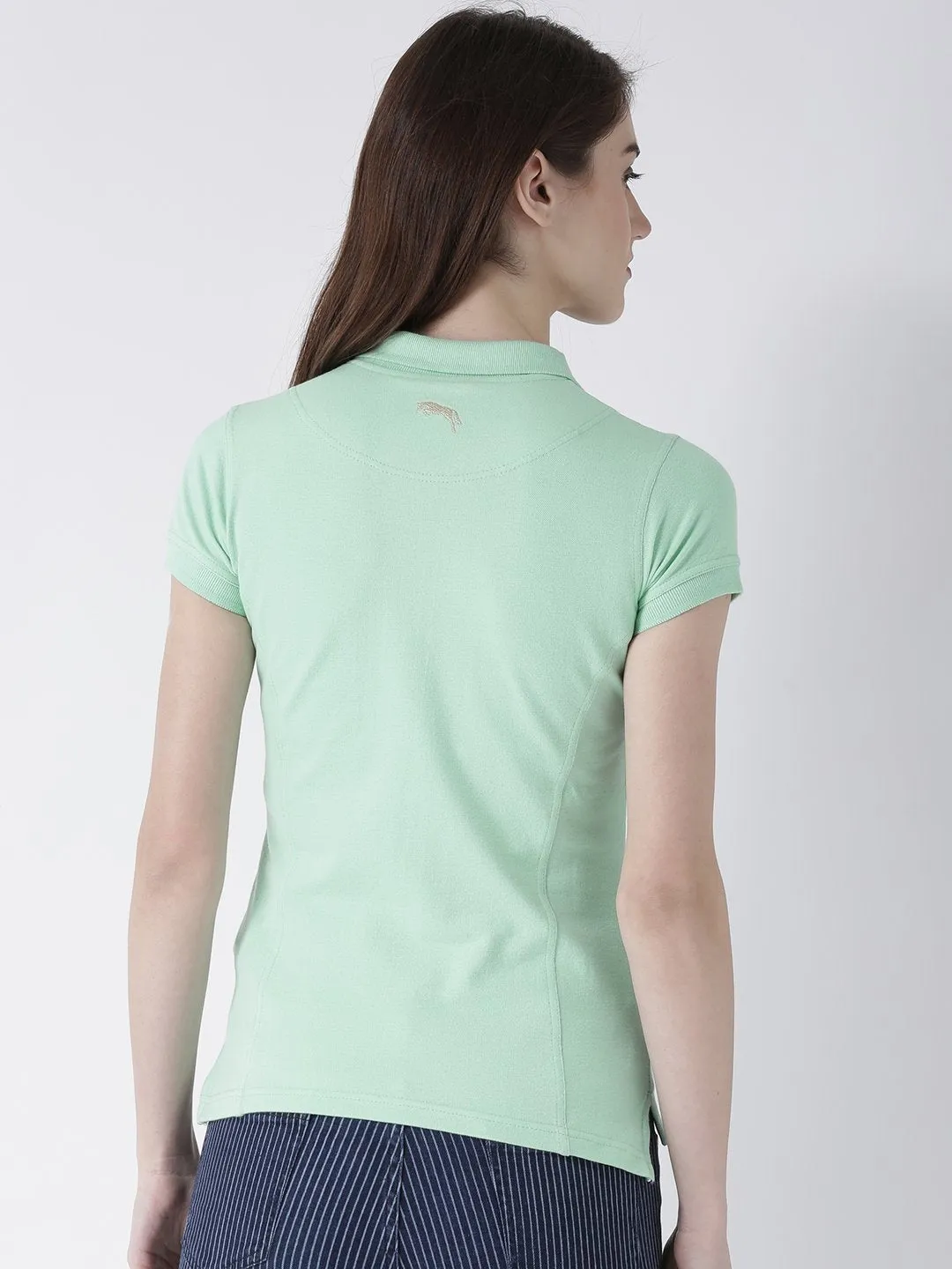 Women Green Solid Polo Collar T-shirt