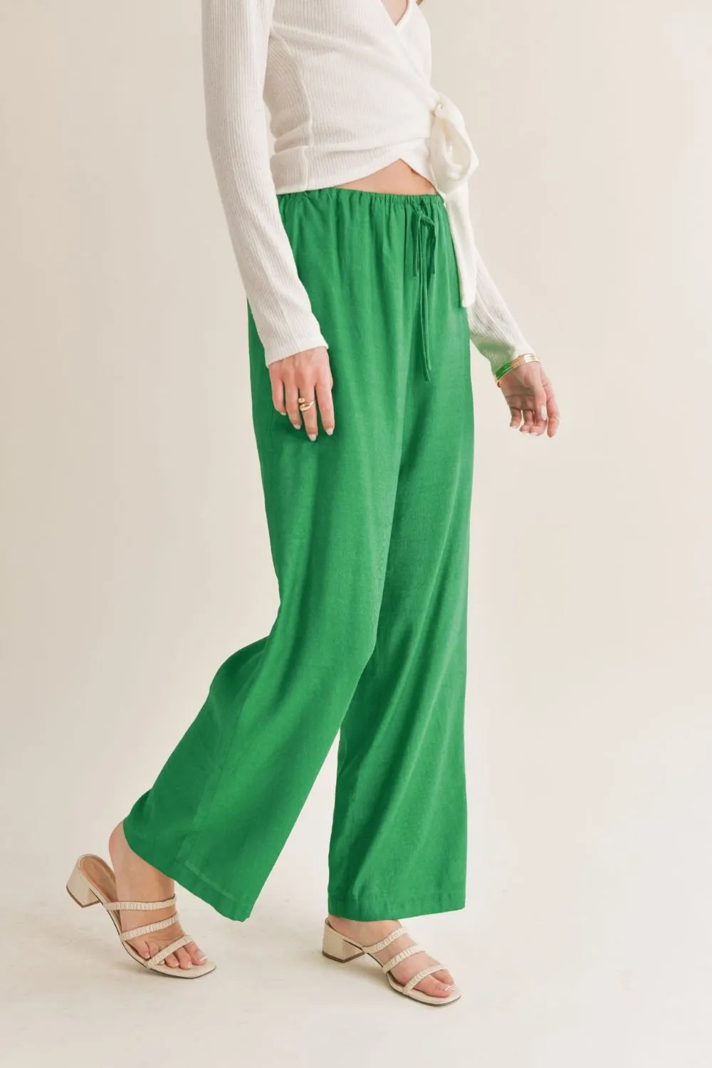 Women's Wide Leg Pants | Tie Waist | Green