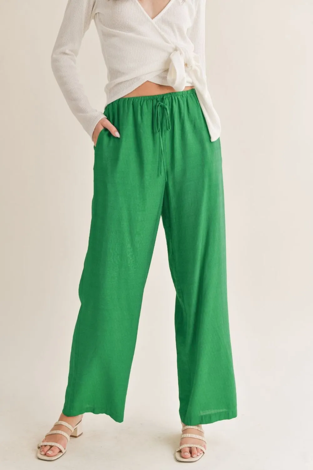 Women's Wide Leg Pants | Tie Waist | Green