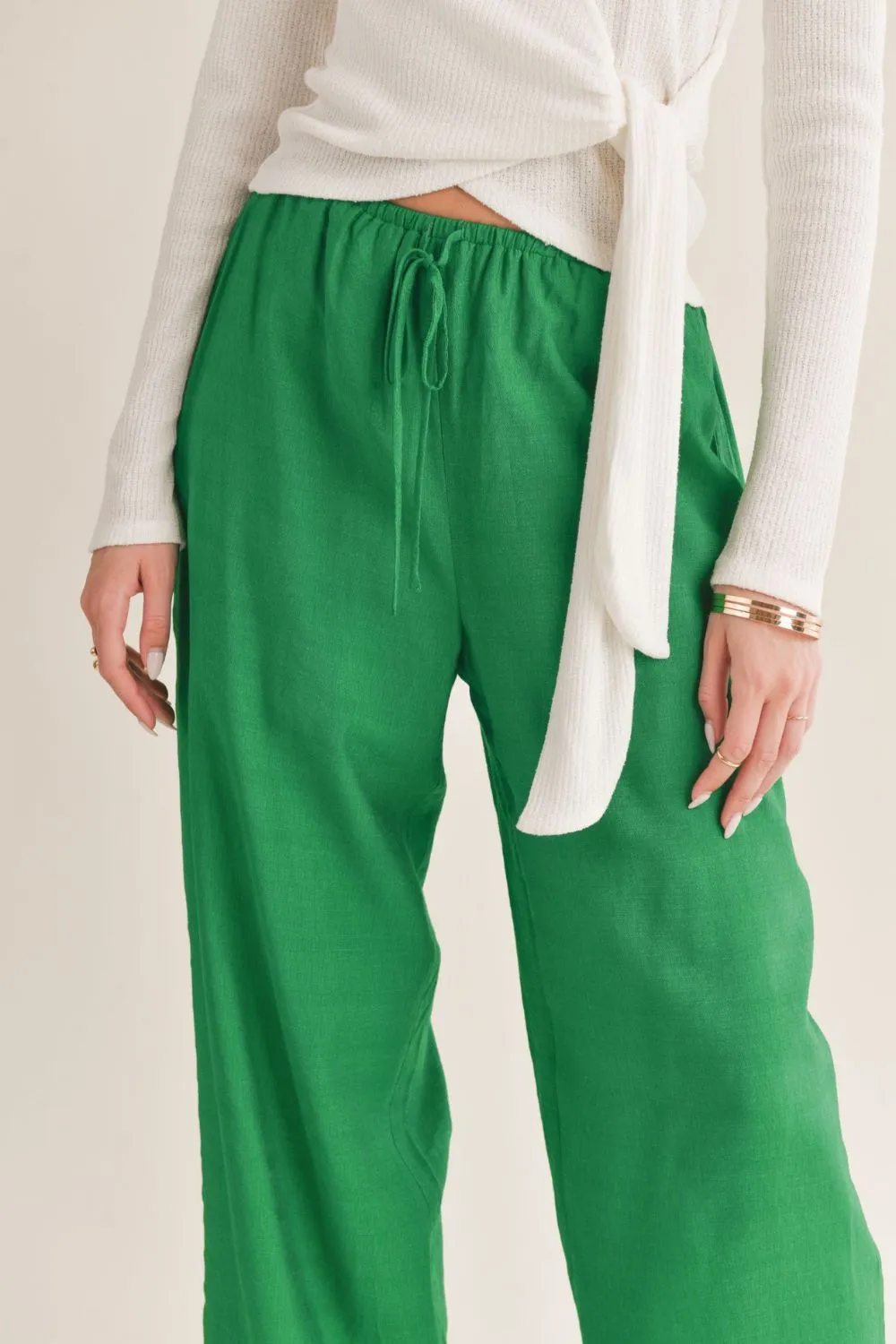 Women's Wide Leg Pants | Tie Waist | Green